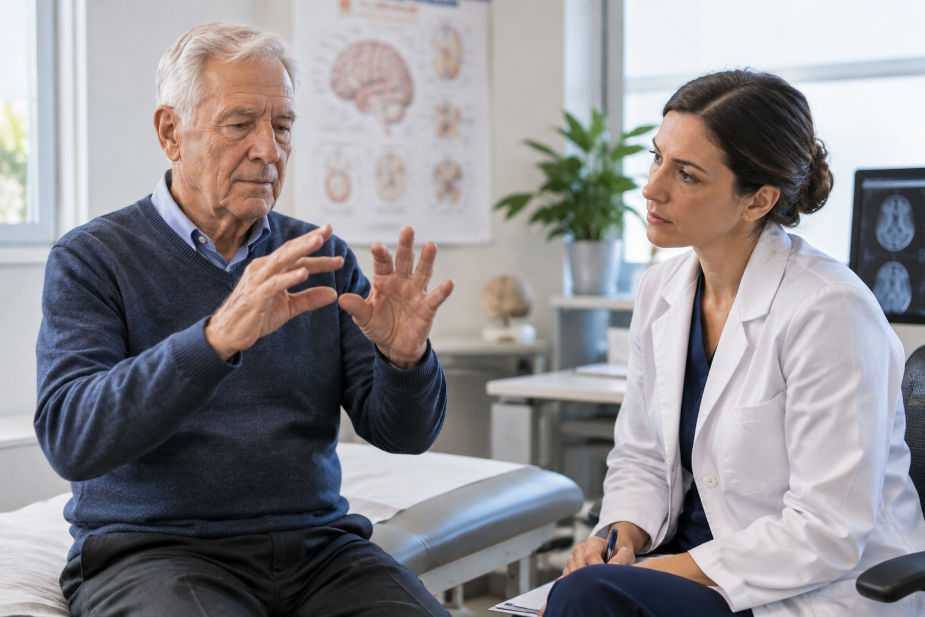 Neurolog pregleda starijeg pacijenta zbog sumnje na Parkinsonovu bolest