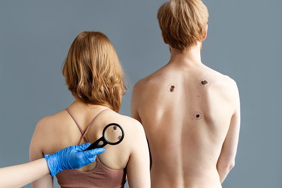 Žena i muškarac okrenuti leđima na kojima se vide izrasline na koži