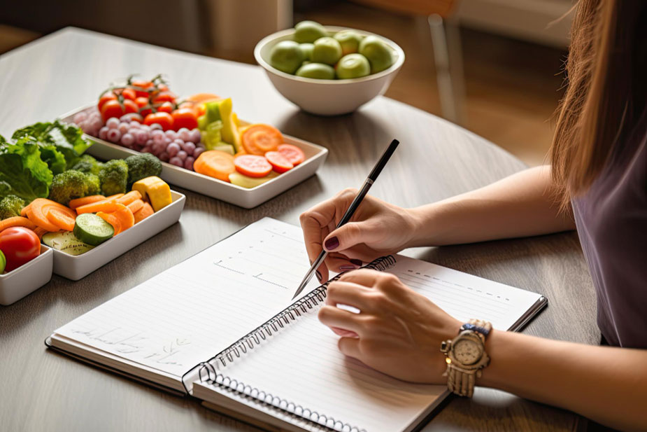 Mlađa žena planira obrok i zapisuje u svesku.