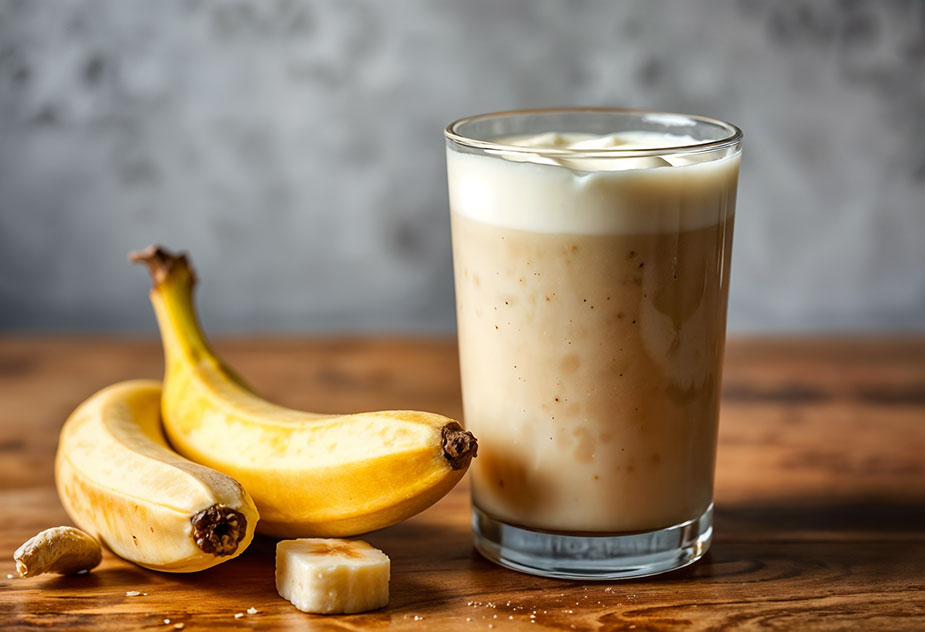 Čaša sa smutijem i dve banane na stolu - BRAT dijeta