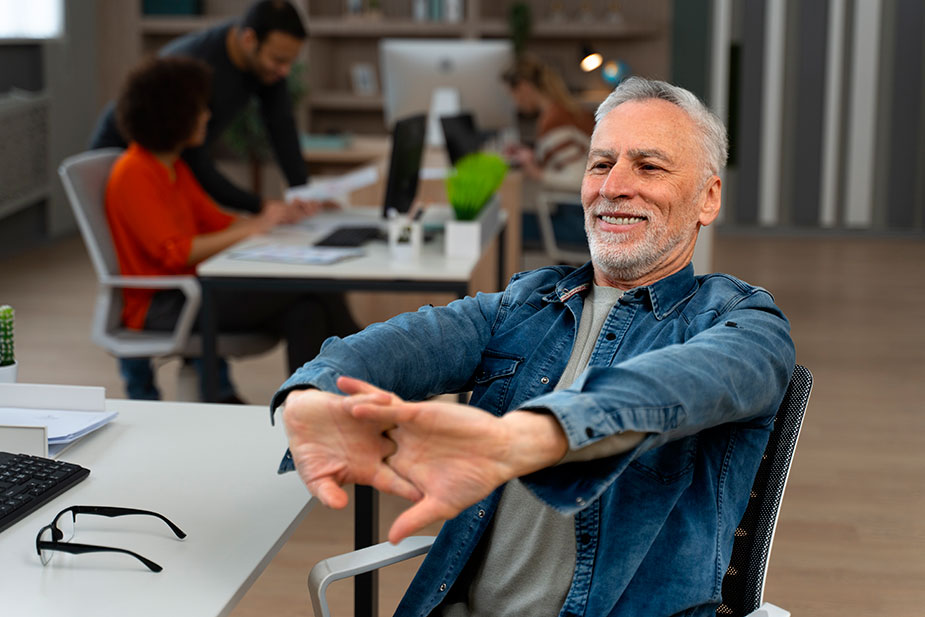 Muškarac sa ispuženim rukama se relaksira posle posla