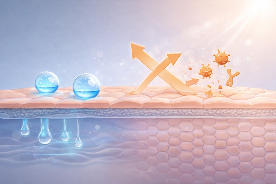 Ilustracija kožne barijere koja zadržava vlagu i štiti kožu od iritansa