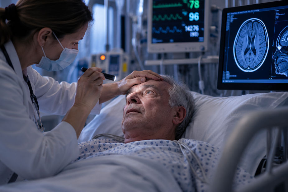 Lekar obavlja neurološki pregled starijeg pacijenta